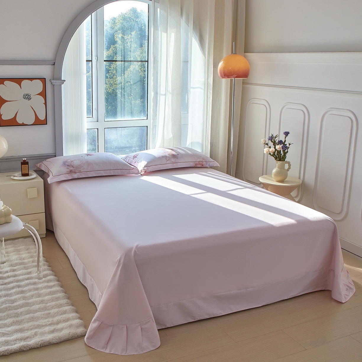 91家纺网 家纺一手货源 找家纺 启航家居 2026新款全棉铂金棉数码印花四件套 诗柔粉