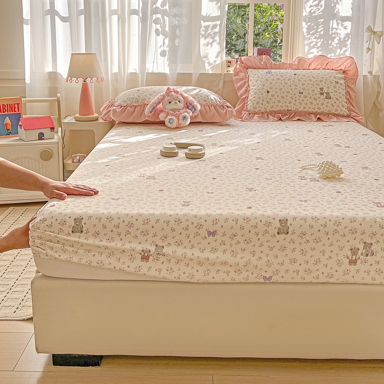 91家纺网 家纺一手货源 找家纺 （总）富米莱（原臻工厂） 2026新款古法水洗仿棉床笠席梦思床罩杀床垫防滑罩床套罩床笠三件套