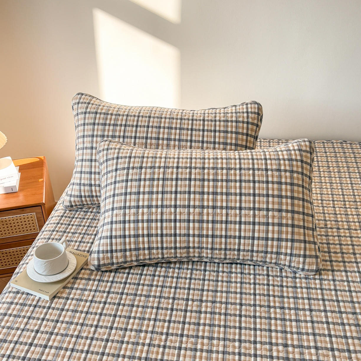 91家纺网 家纺一手货源 找家纺 （总）居眠 2026新款全棉色织水洗棉格子夹棉棉花枕套