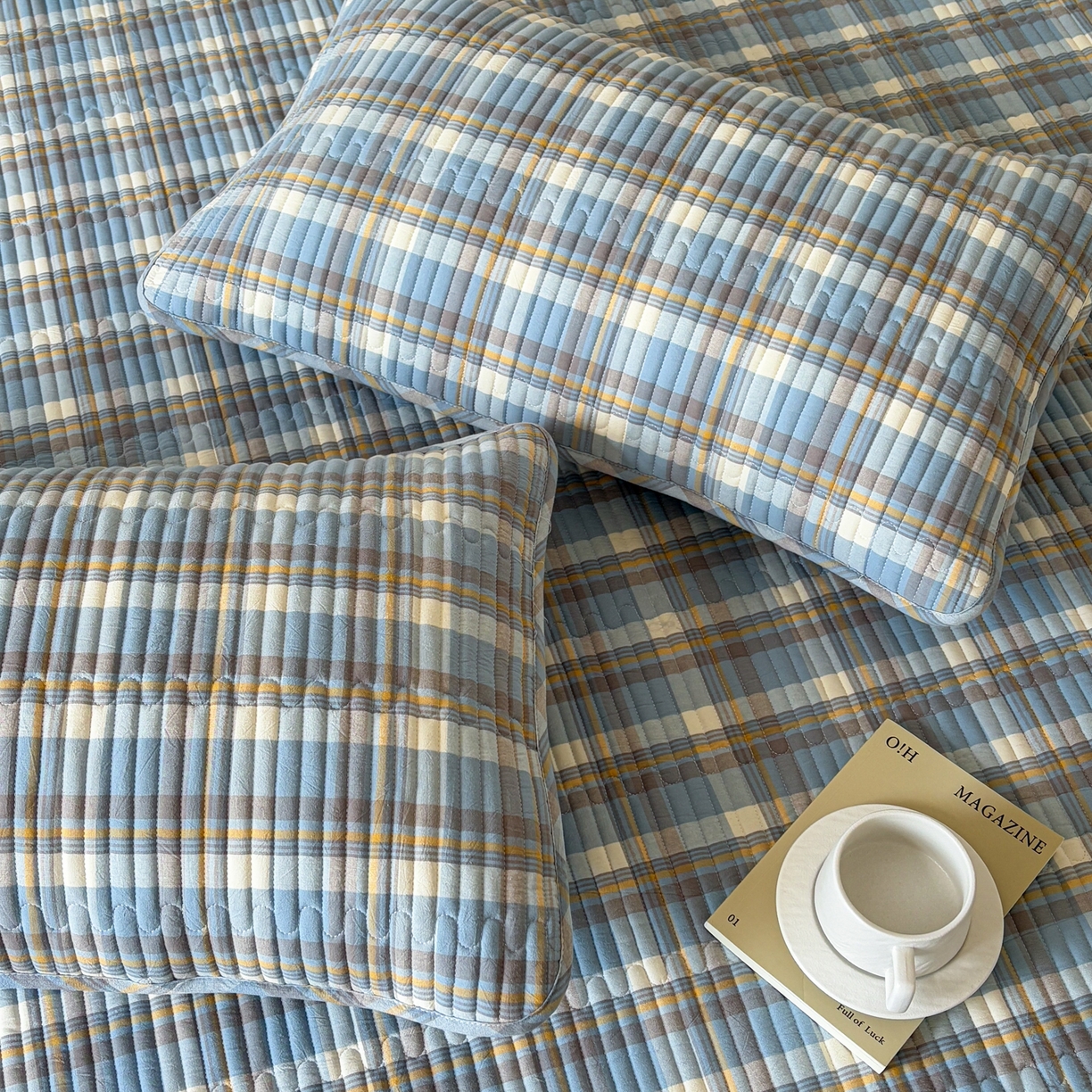 91家纺网 家纺一手货源 找家纺 （总）居眠 2026新款全棉色织水洗棉格子夹棉棉花枕套