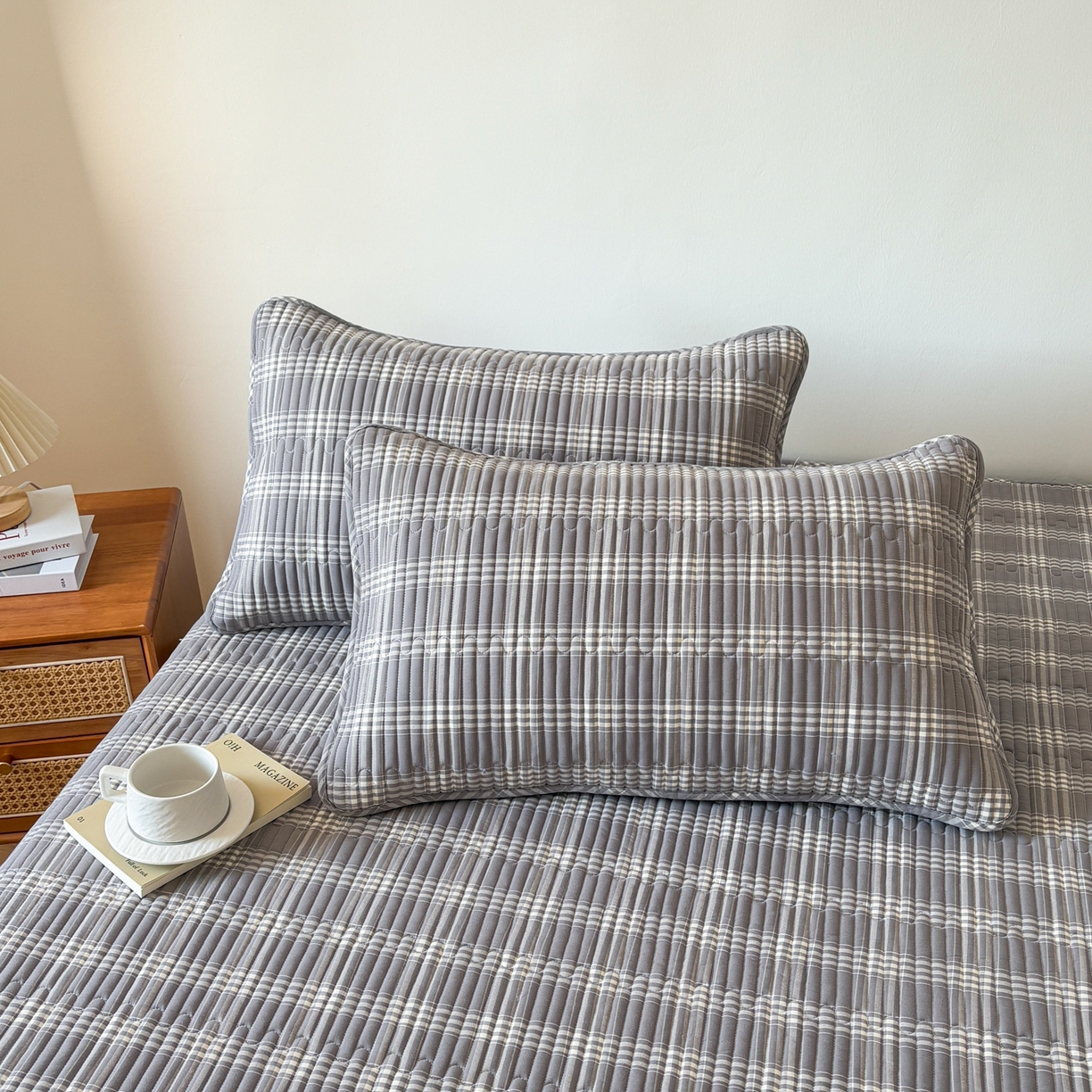 居眠 2026新款全棉色织水洗棉格子夹棉棉花枕套 夹棉款-马丁灰