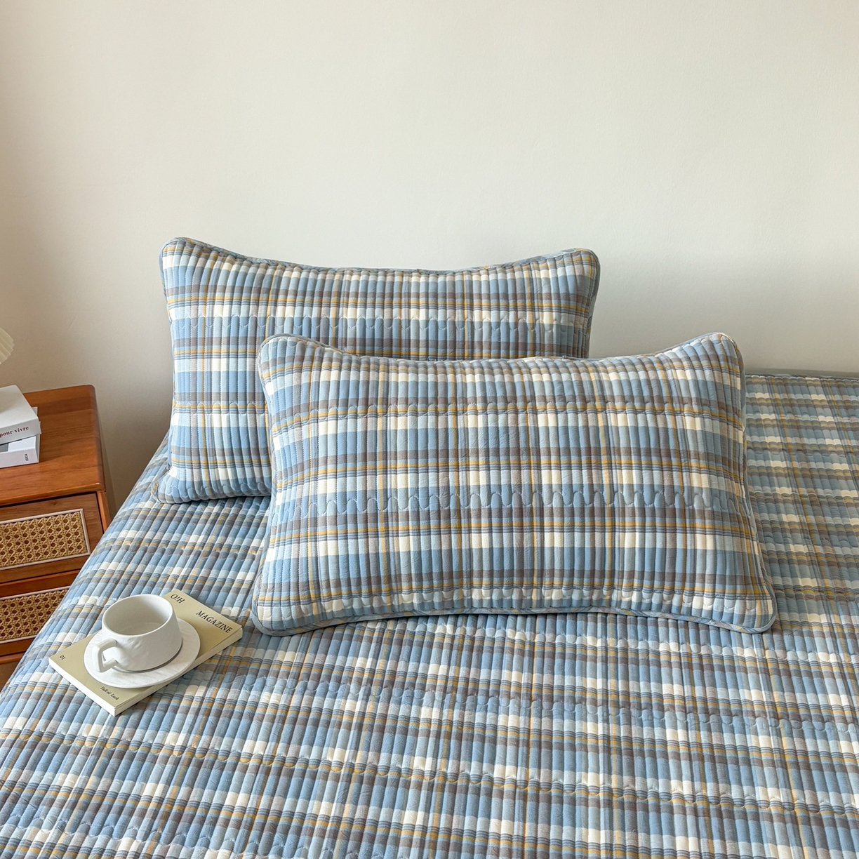 居眠 2026新款全棉色织水洗棉格子夹棉棉花枕套 夹棉款-简兮兰