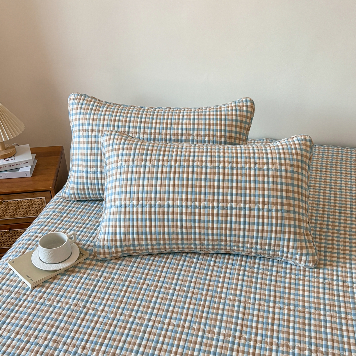 居眠 2026新款全棉色织水洗棉格子夹棉棉花枕套 夹棉款-印月兰