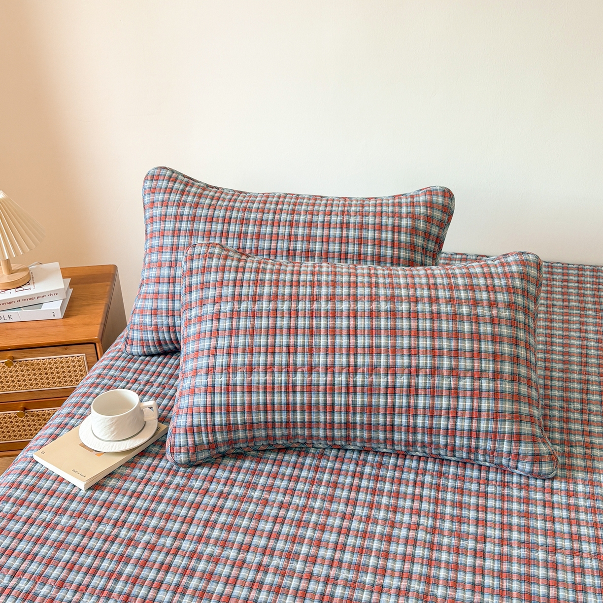 居眠 2026新款全棉色织水洗棉格子夹棉棉花枕套 夹棉款-瑞土兰