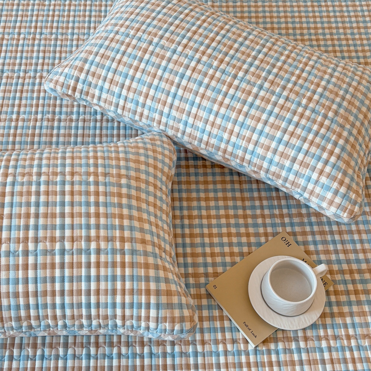 91家纺网 家纺一手货源 找家纺 居眠 2026新款全棉色织水洗棉格子夹棉棉花枕套 夹棉款-印月兰