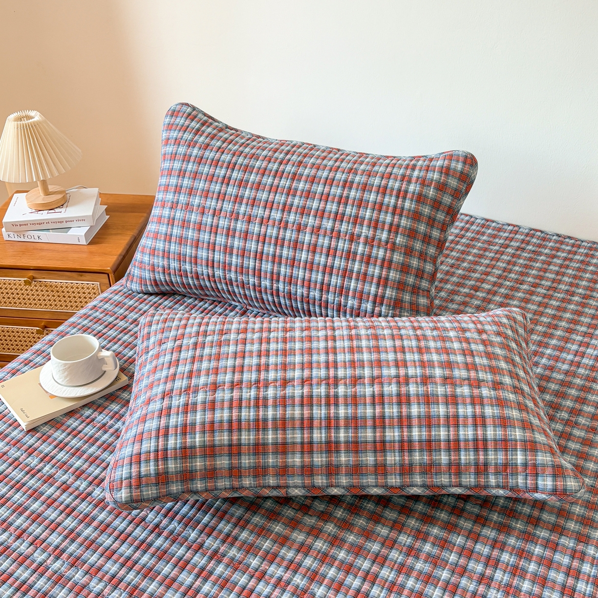 91家纺网 家纺一手货源 找家纺 居眠 2026新款全棉色织水洗棉格子夹棉棉花枕套 夹棉款-瑞土兰