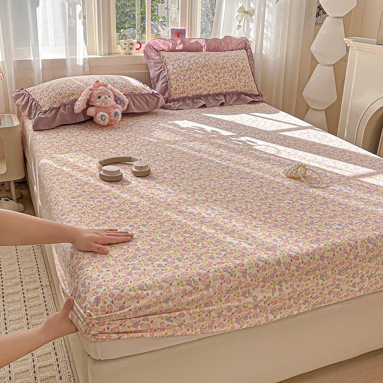 91家纺网 家纺一手货源 找家纺 （总）富米莱（原臻工厂） 2026新款古法水洗仿棉床笠席梦思床罩杀床垫防滑罩床套罩床笠三件套