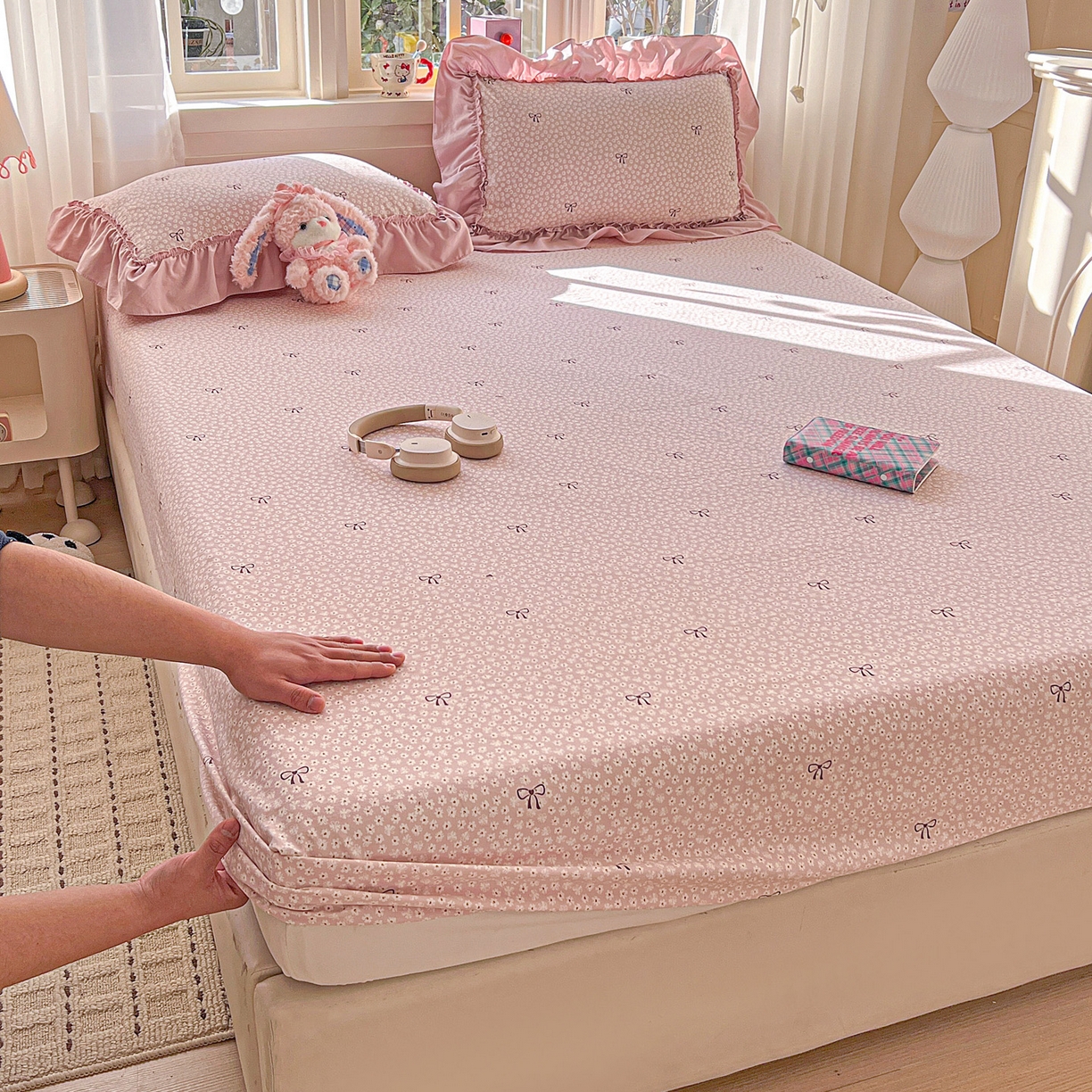 91家纺网 家纺一手货源 找家纺 （总）富米莱（原臻工厂） 2026新款古法水洗仿棉床笠席梦思床罩杀床垫防滑罩床套罩床笠三件套