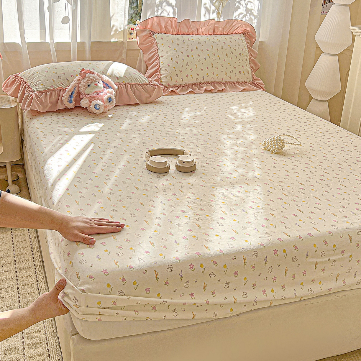 91家纺网 家纺一手货源 找家纺 （总）富米莱（原臻工厂） 2026新款古法水洗仿棉床笠席梦思床罩杀床垫防滑罩床套罩床笠三件套