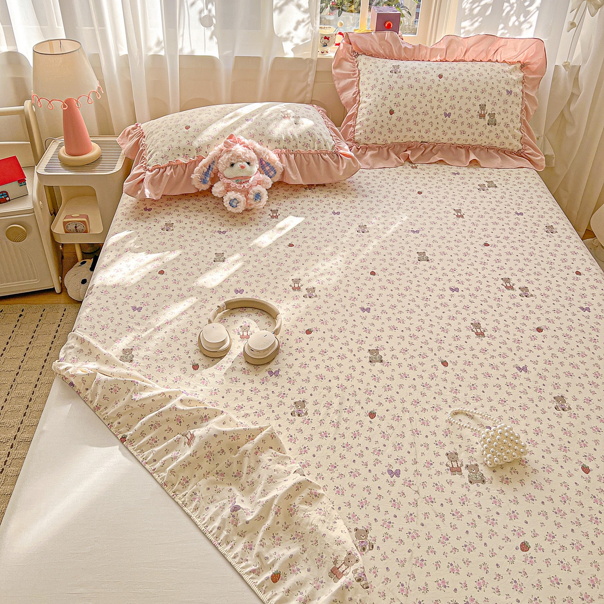 91家纺网 家纺一手货源 找家纺 富米莱（原臻工厂） 2026新款古法水洗仿棉床笠席梦思床罩杀床垫防滑罩床套罩床笠三件套 艾利花园