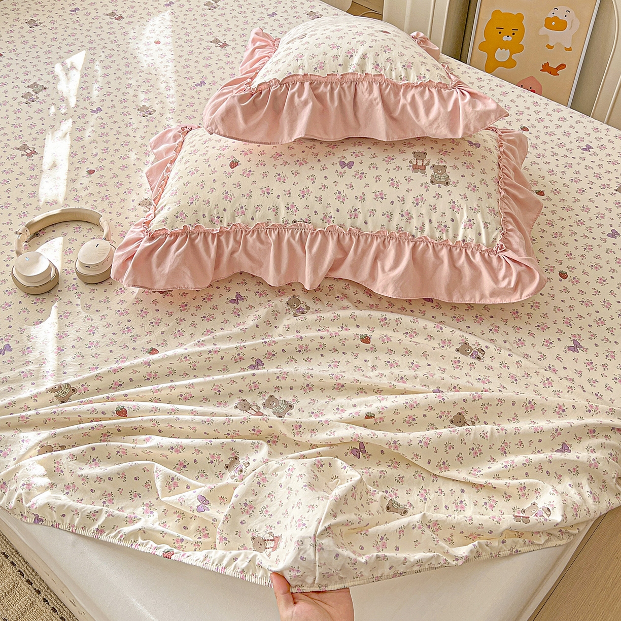 91家纺网 家纺一手货源 找家纺 富米莱（原臻工厂） 2026新款古法水洗仿棉床笠席梦思床罩杀床垫防滑罩床套罩床笠三件套 艾利花园