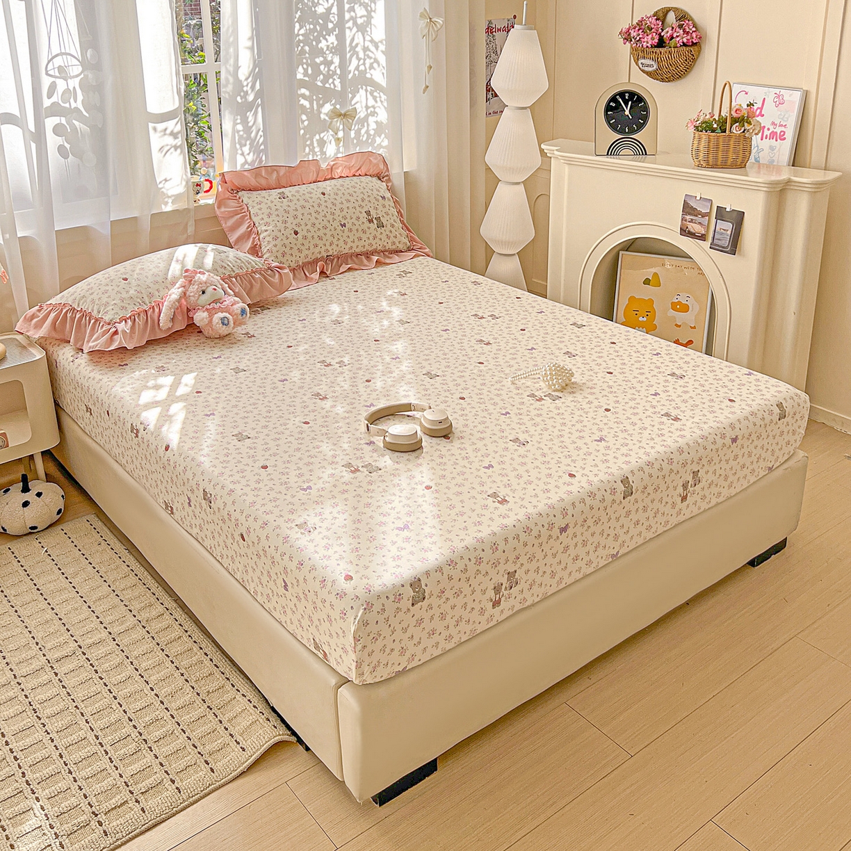 91家纺网 家纺一手货源 找家纺 富米莱（原臻工厂） 2026新款古法水洗仿棉床笠席梦思床罩杀床垫防滑罩床套罩床笠三件套 艾利花园