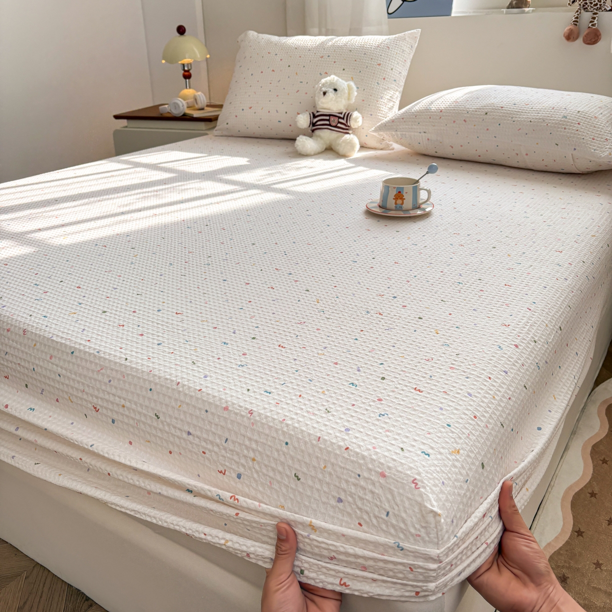 91家纺网 家纺一手货源 找家纺 （总）居眠 2026新款全棉印花华夫格床笠