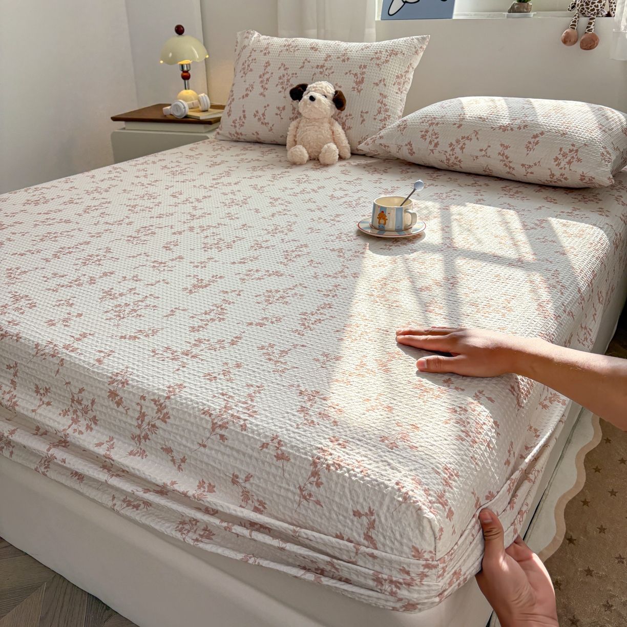 91家纺网 家纺一手货源 找家纺 （总）居眠 2026新款全棉印花华夫格床笠