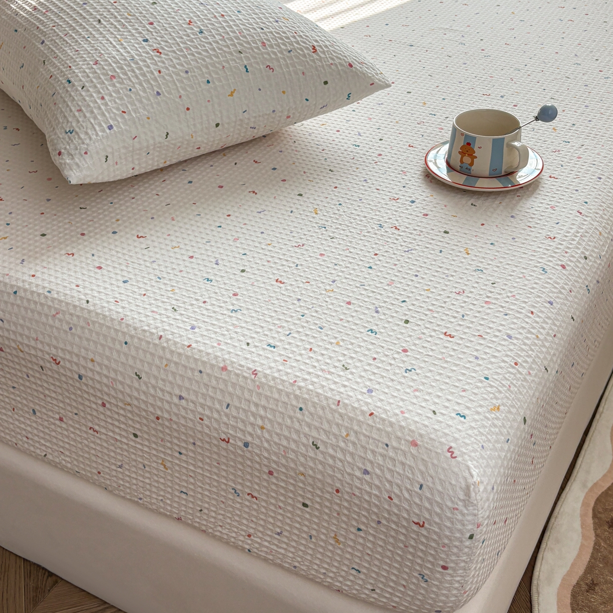 91家纺网 家纺一手货源 找家纺 （总）居眠 2026新款全棉印花华夫格床笠