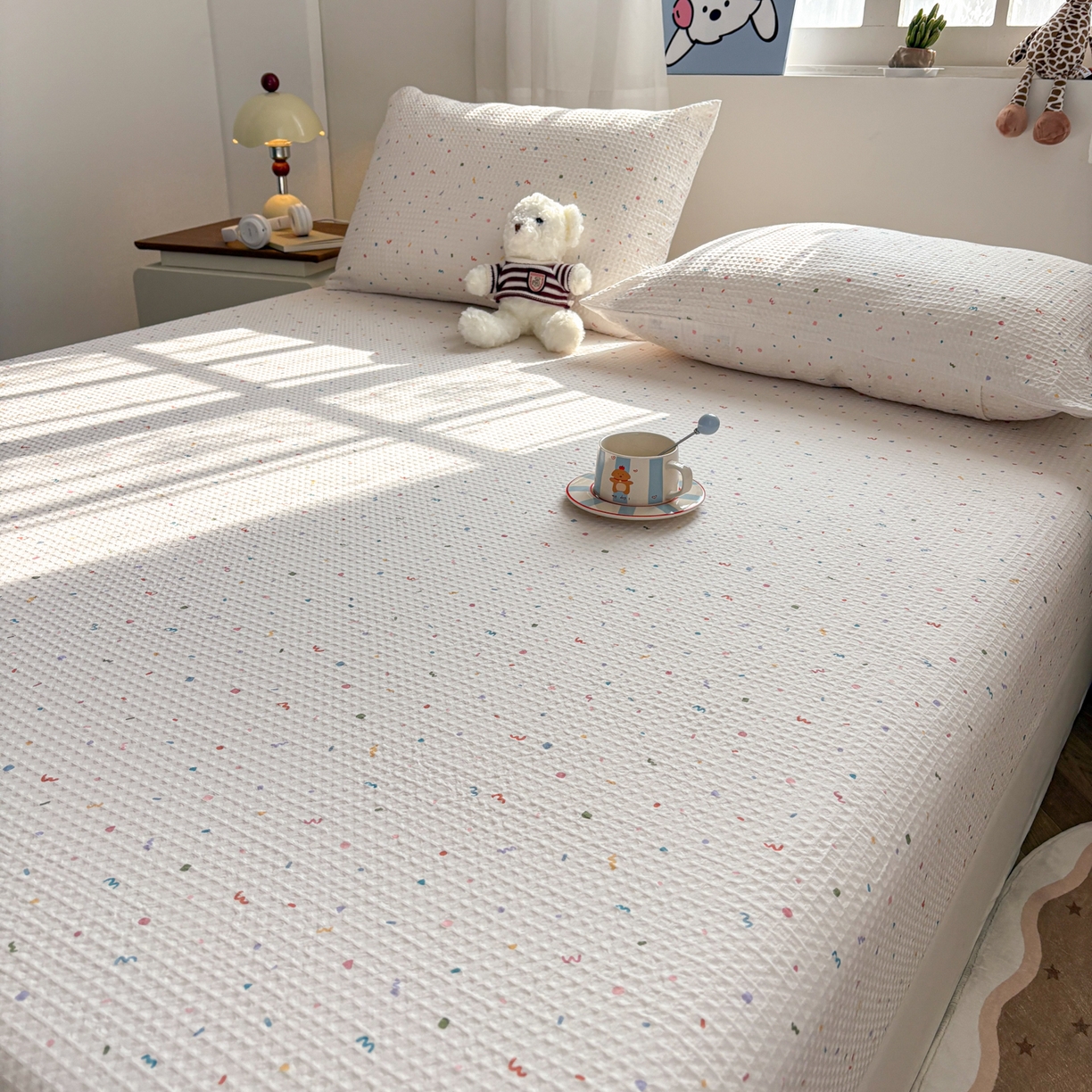 91家纺网 家纺一手货源 找家纺 居眠 2026新款全棉印花华夫格床笠 彩带条