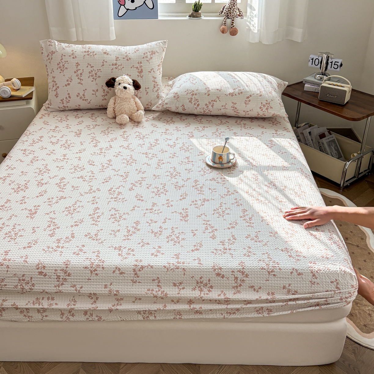 91家纺网 家纺一手货源 找家纺 居眠 2026新款全棉印花华夫格床笠 花眠