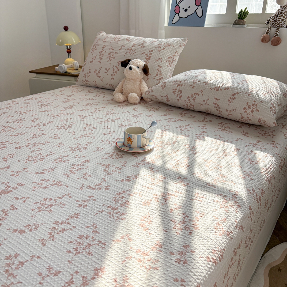 91家纺网 家纺一手货源 找家纺 居眠 2026新款全棉印花华夫格床笠 花眠