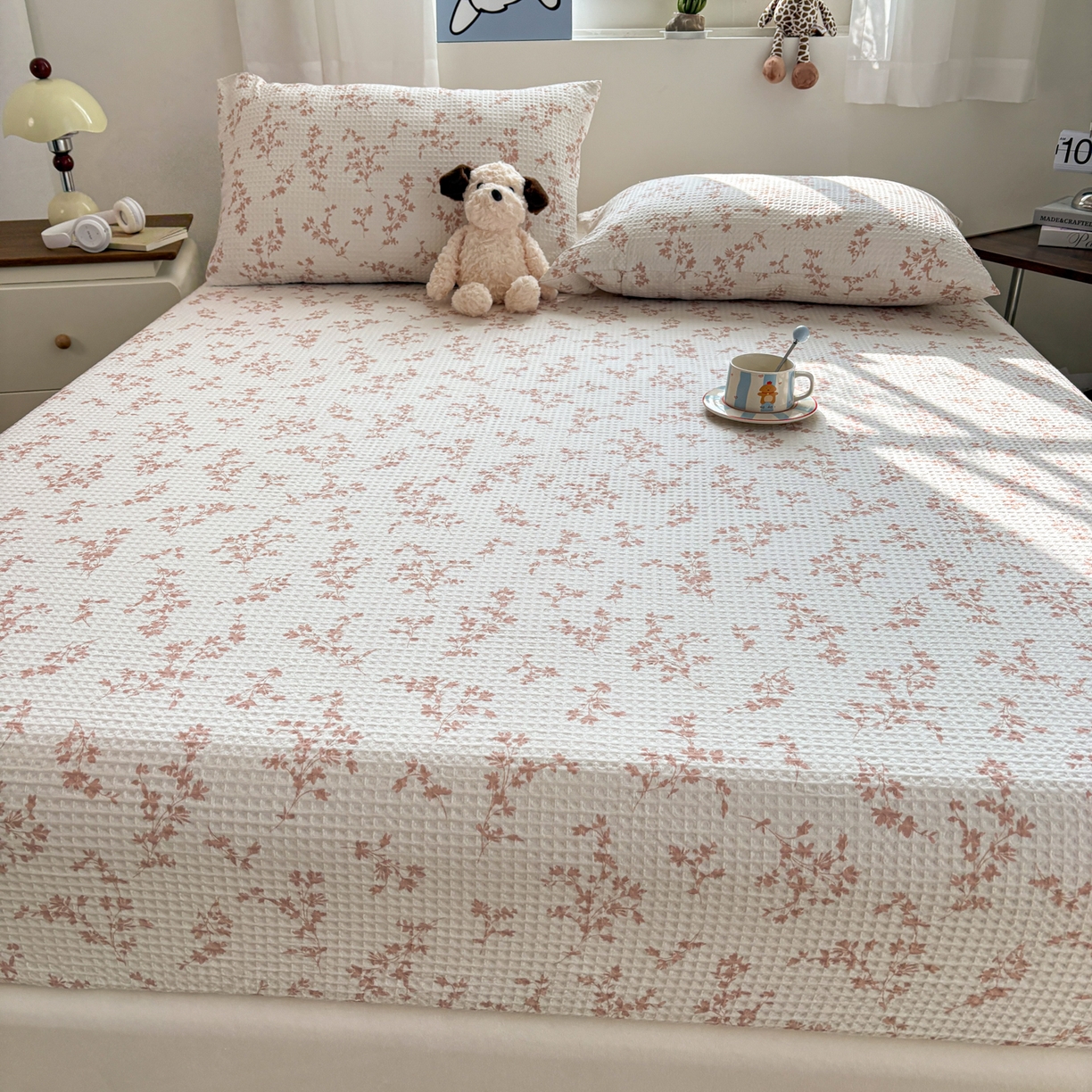 91家纺网 家纺一手货源 找家纺 居眠 2026新款全棉印花华夫格床笠 花眠