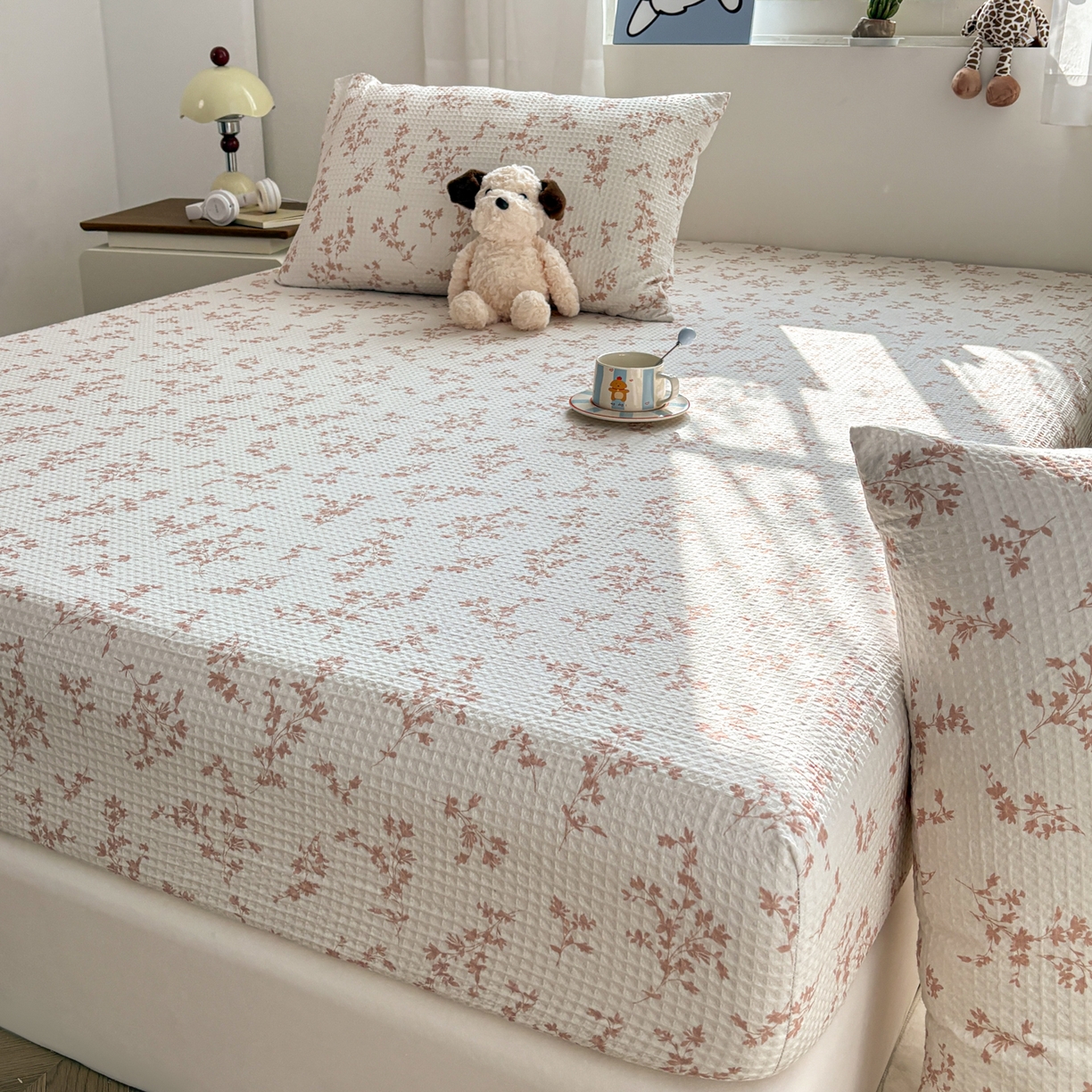 91家纺网 家纺一手货源 找家纺 居眠 2026新款全棉印花华夫格床笠 花眠