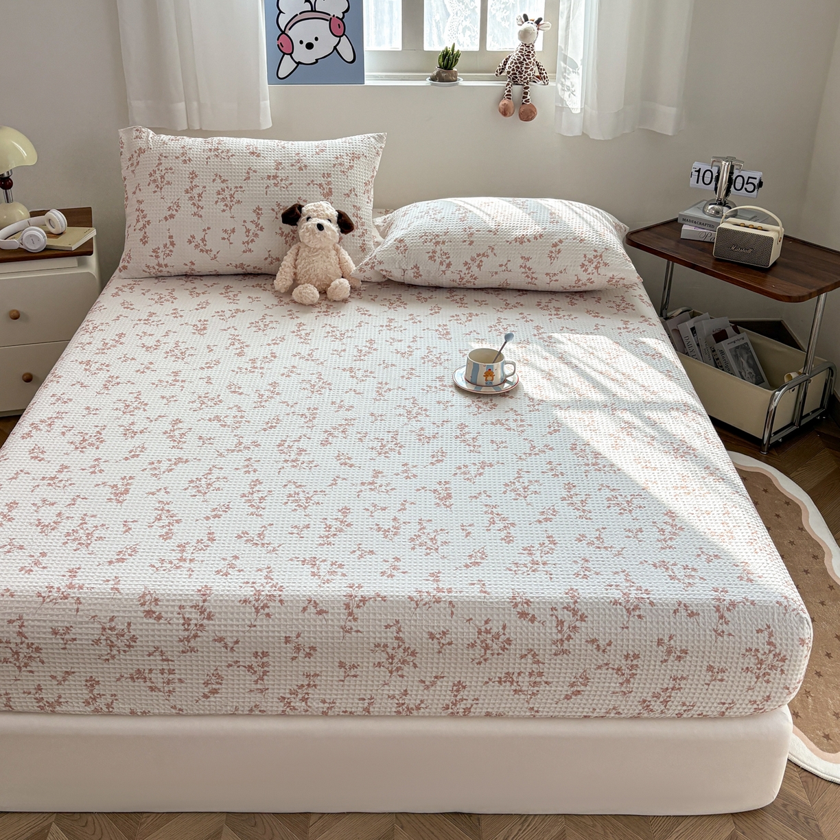 91家纺网 家纺一手货源 找家纺 居眠 2026新款全棉印花华夫格床笠 花眠