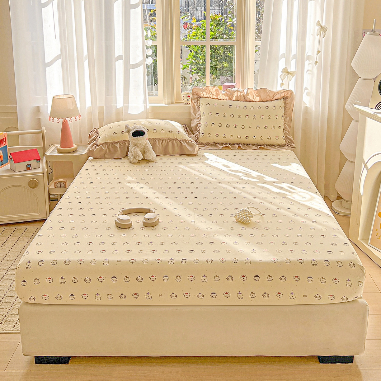 91家纺网 家纺一手货源 找家纺 富米莱（原臻工厂） 2026新款古法水洗仿棉床笠席梦思床罩杀床垫防滑罩床套罩床笠三件套 动物世界