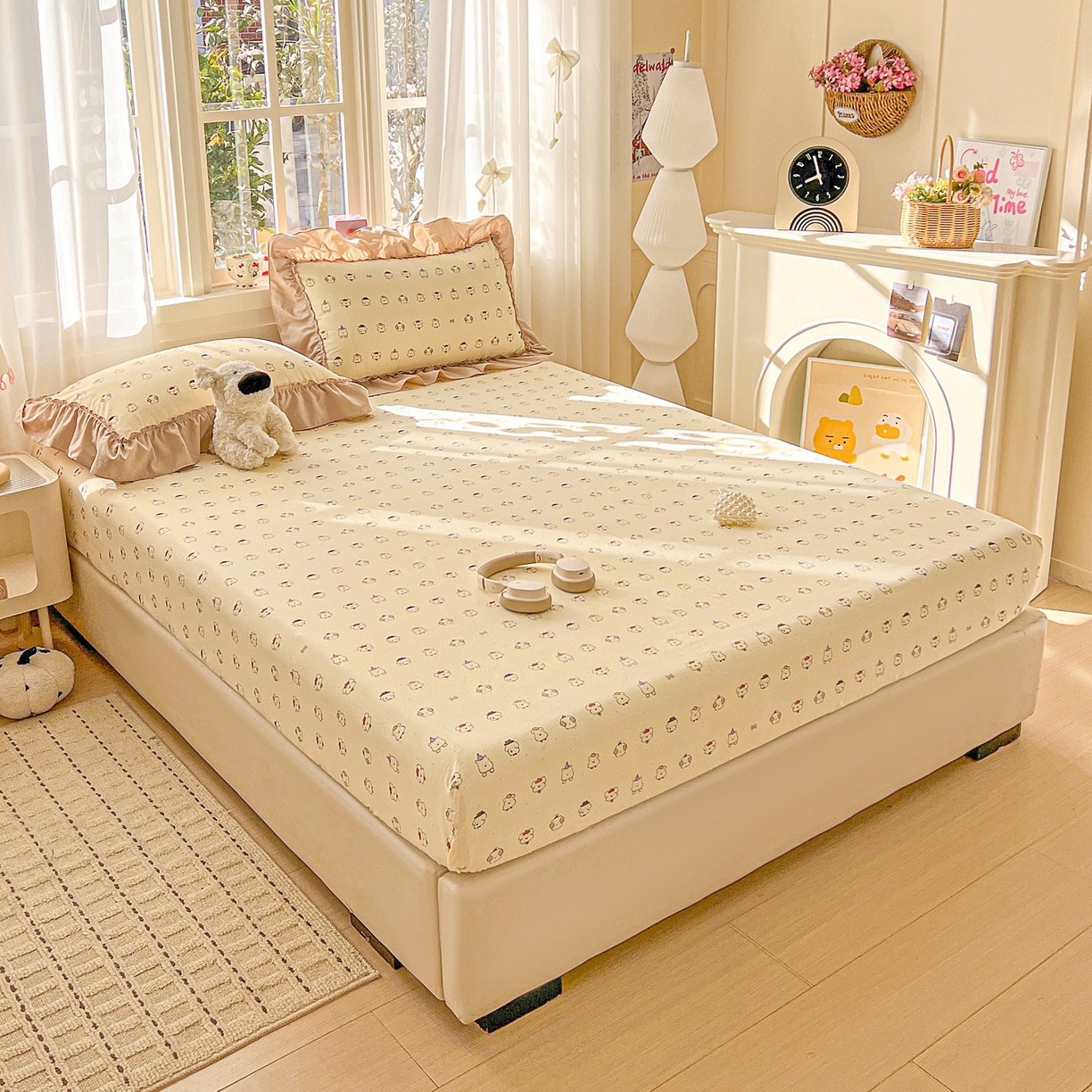 91家纺网 家纺一手货源 找家纺 富米莱（原臻工厂） 2026新款古法水洗仿棉床笠席梦思床罩杀床垫防滑罩床套罩床笠三件套 动物世界