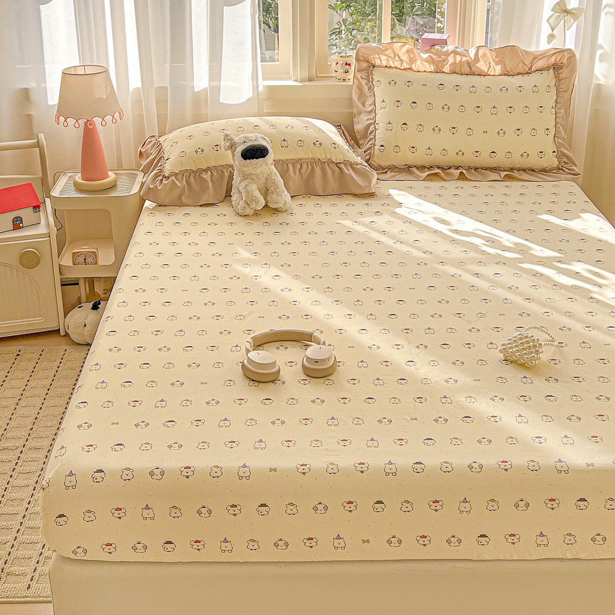 91家纺网 家纺一手货源 找家纺 富米莱（原臻工厂） 2026新款古法水洗仿棉床笠席梦思床罩杀床垫防滑罩床套罩床笠三件套 动物世界