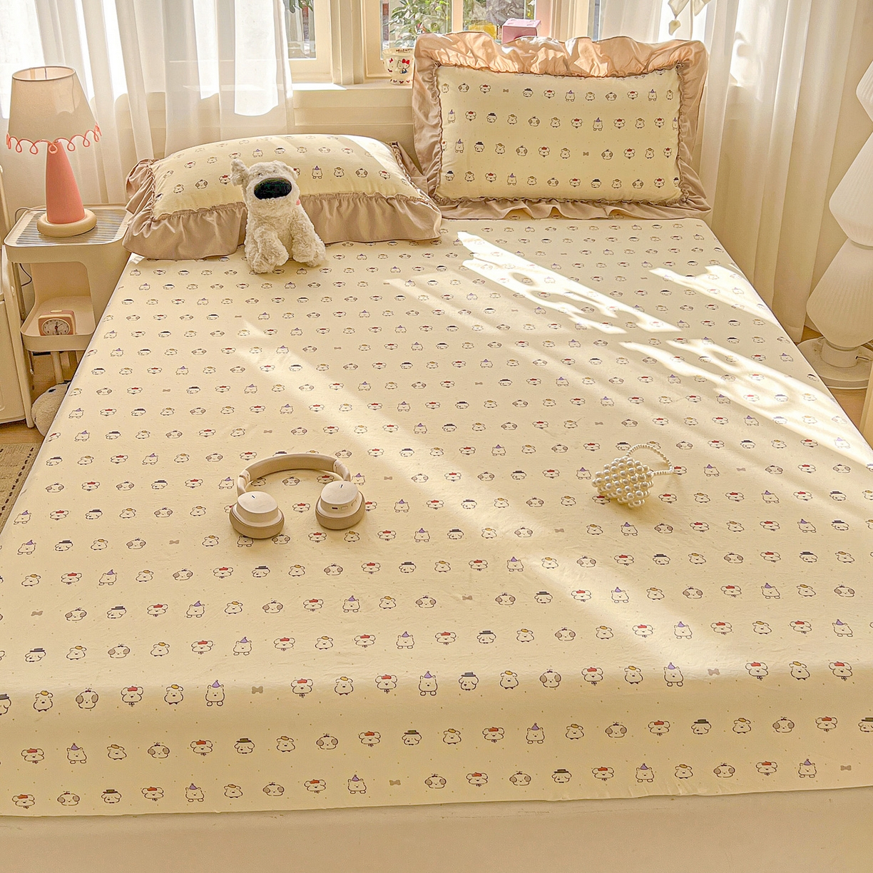 91家纺网 家纺一手货源 找家纺 富米莱（原臻工厂） 2026新款古法水洗仿棉床笠席梦思床罩杀床垫防滑罩床套罩床笠三件套 动物世界