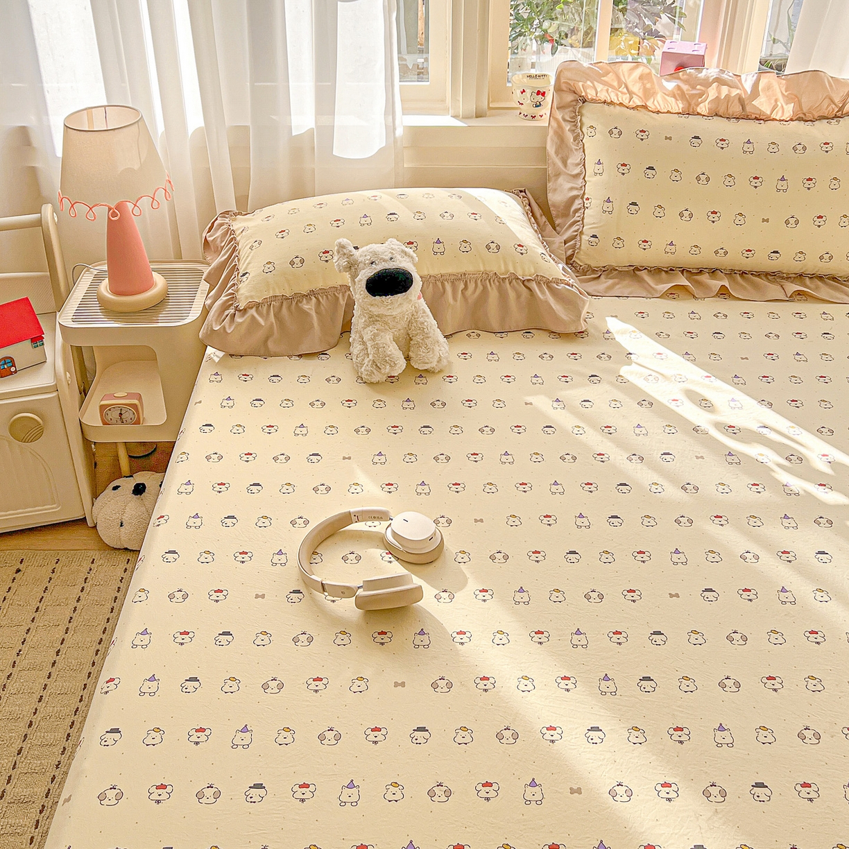 91家纺网 家纺一手货源 找家纺 富米莱（原臻工厂） 2026新款古法水洗仿棉床笠席梦思床罩杀床垫防滑罩床套罩床笠三件套 动物世界