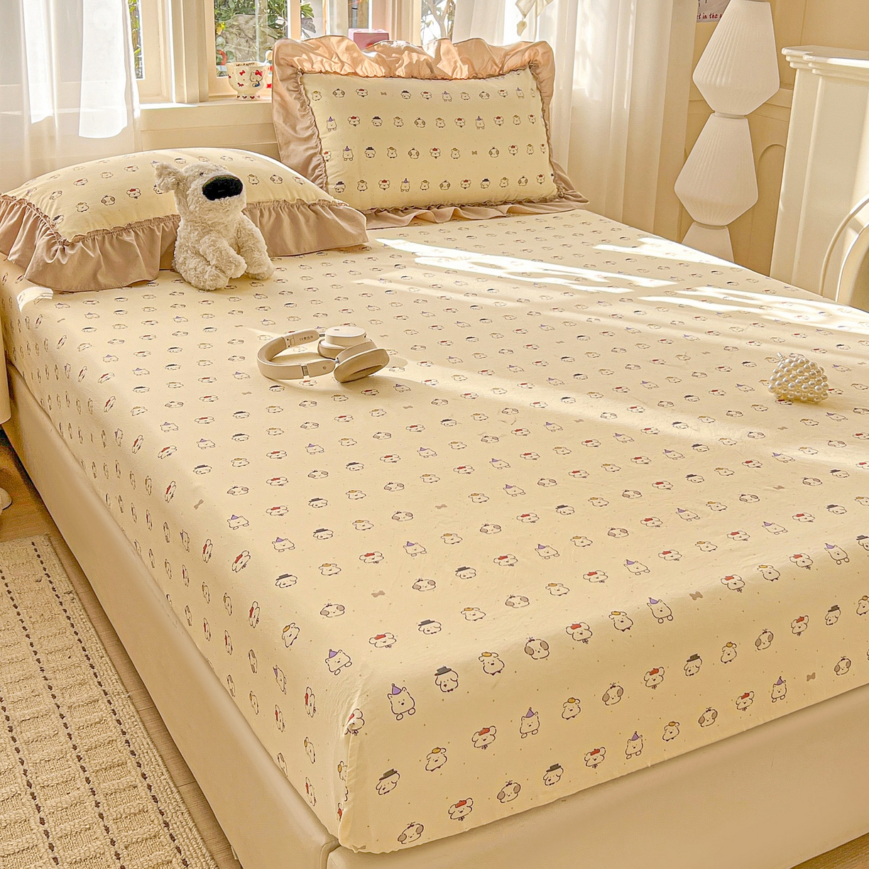 91家纺网 家纺一手货源 找家纺 富米莱（原臻工厂） 2026新款古法水洗仿棉床笠席梦思床罩杀床垫防滑罩床套罩床笠三件套 动物世界