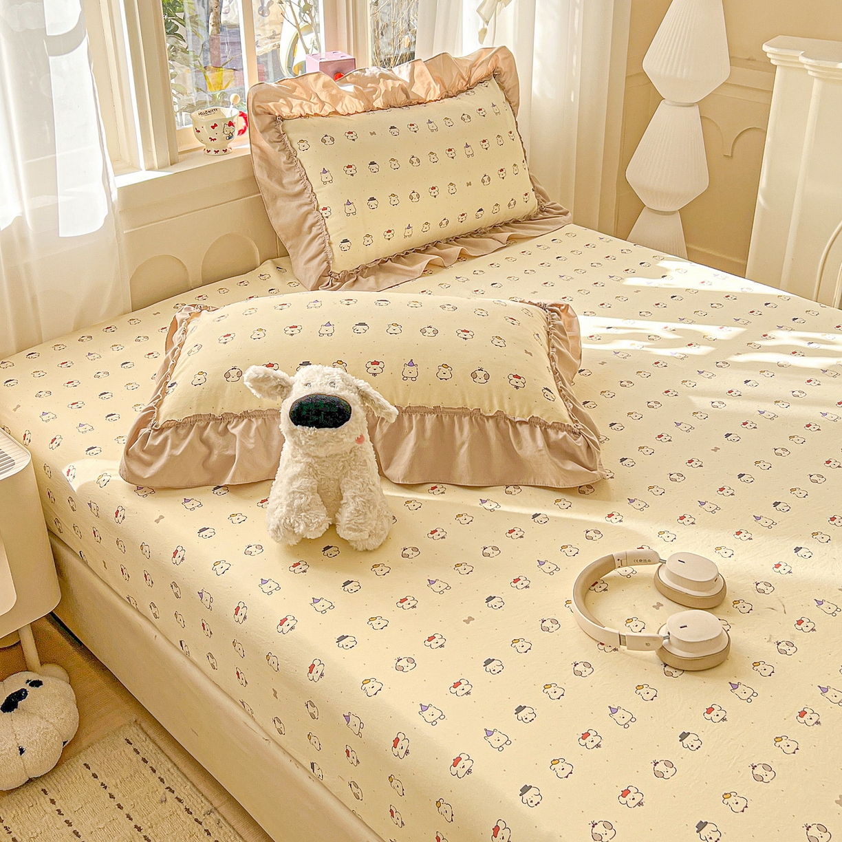 91家纺网 家纺一手货源 找家纺 富米莱（原臻工厂） 2026新款古法水洗仿棉床笠席梦思床罩杀床垫防滑罩床套罩床笠三件套 动物世界