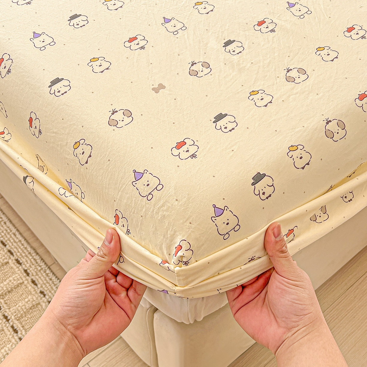 91家纺网 家纺一手货源 找家纺 富米莱（原臻工厂） 2026新款古法水洗仿棉床笠席梦思床罩杀床垫防滑罩床套罩床笠三件套 动物世界