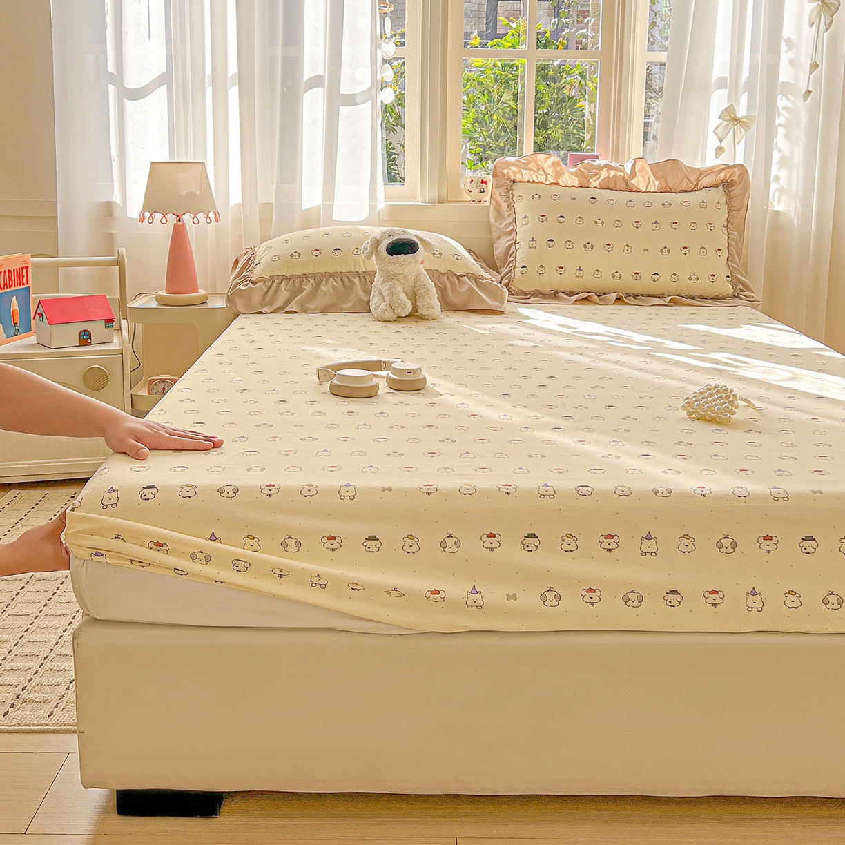 91家纺网 家纺一手货源 找家纺 富米莱（原臻工厂） 2026新款古法水洗仿棉床笠席梦思床罩杀床垫防滑罩床套罩床笠三件套 动物世界