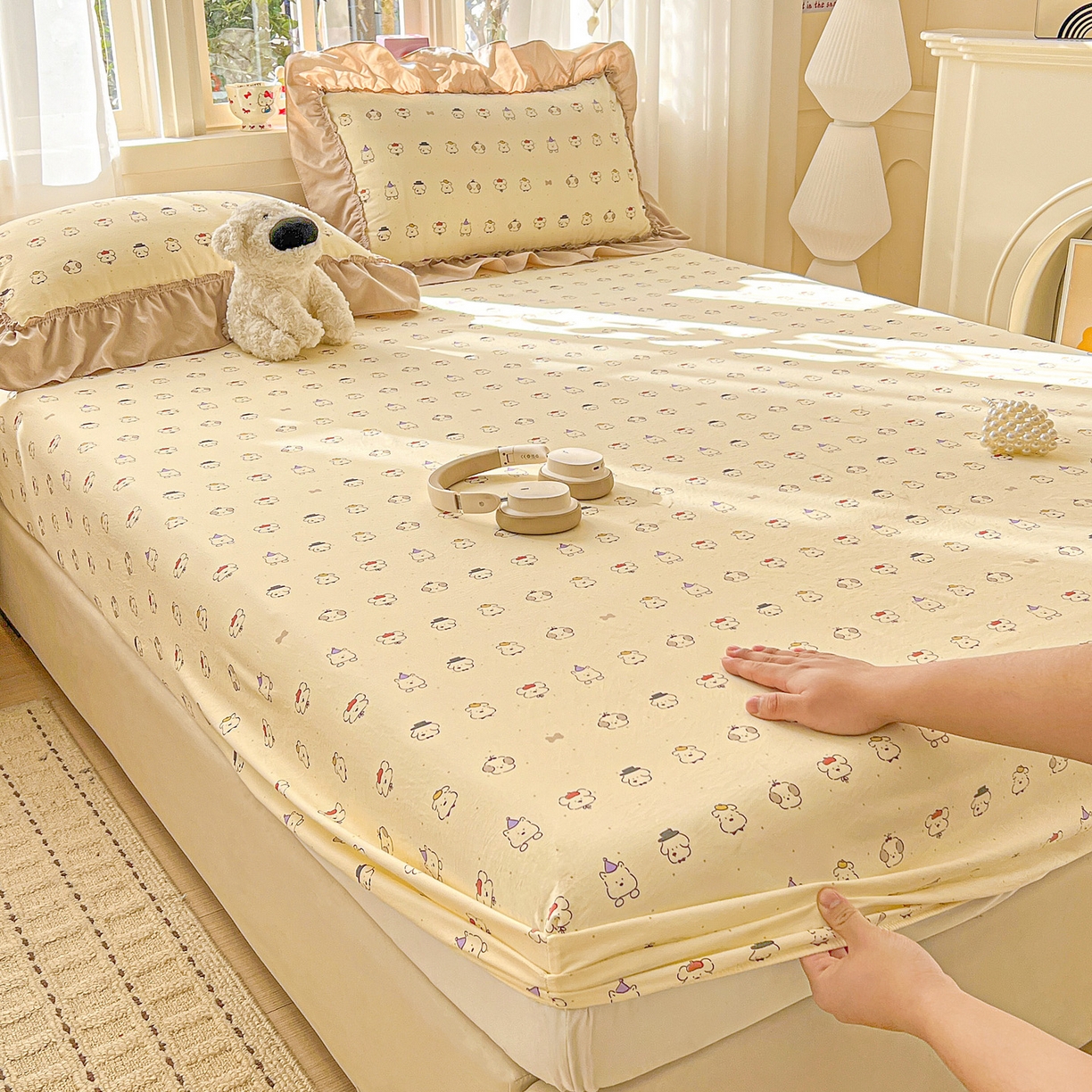 91家纺网 家纺一手货源 找家纺 富米莱（原臻工厂） 2026新款古法水洗仿棉床笠席梦思床罩杀床垫防滑罩床套罩床笠三件套 动物世界