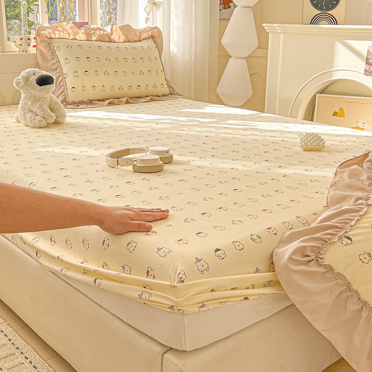 91家纺网 家纺一手货源 找家纺 富米莱（原臻工厂） 2026新款古法水洗仿棉床笠席梦思床罩杀床垫防滑罩床套罩床笠三件套 动物世界