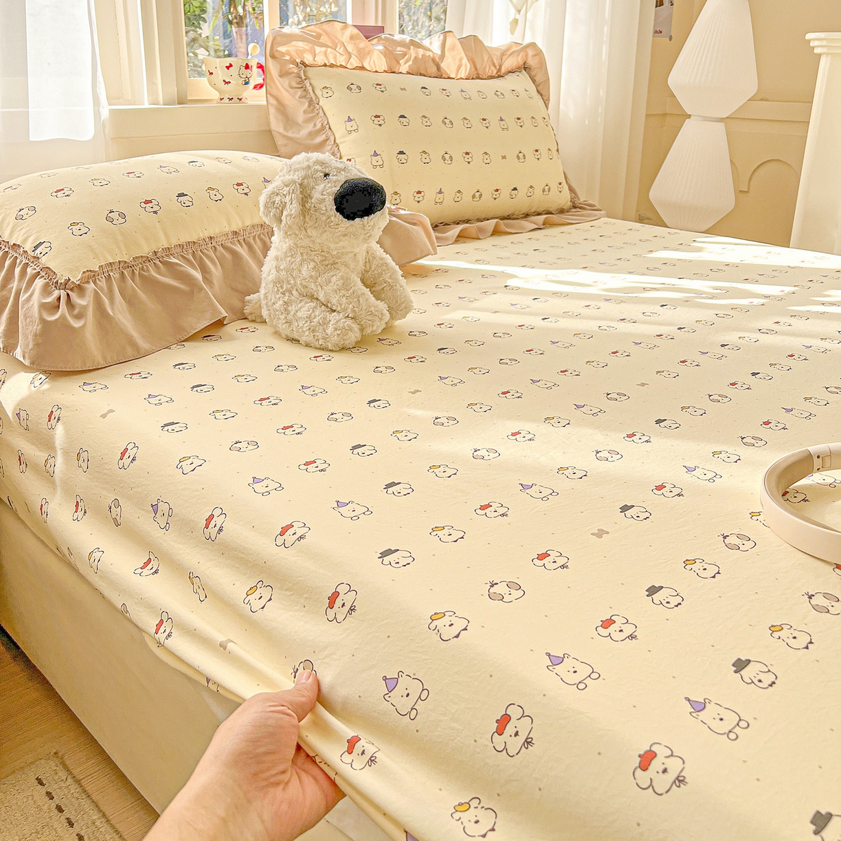 91家纺网 家纺一手货源 找家纺 富米莱（原臻工厂） 2026新款古法水洗仿棉床笠席梦思床罩杀床垫防滑罩床套罩床笠三件套 动物世界