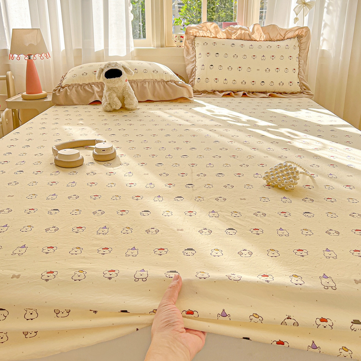 91家纺网 家纺一手货源 找家纺 富米莱（原臻工厂） 2026新款古法水洗仿棉床笠席梦思床罩杀床垫防滑罩床套罩床笠三件套 动物世界