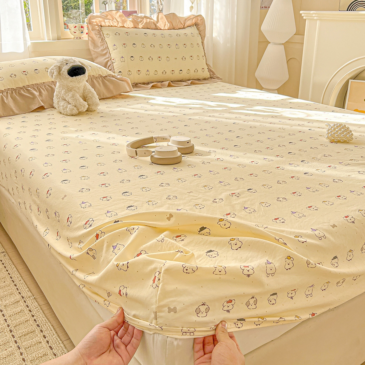 91家纺网 家纺一手货源 找家纺 富米莱（原臻工厂） 2026新款古法水洗仿棉床笠席梦思床罩杀床垫防滑罩床套罩床笠三件套 动物世界