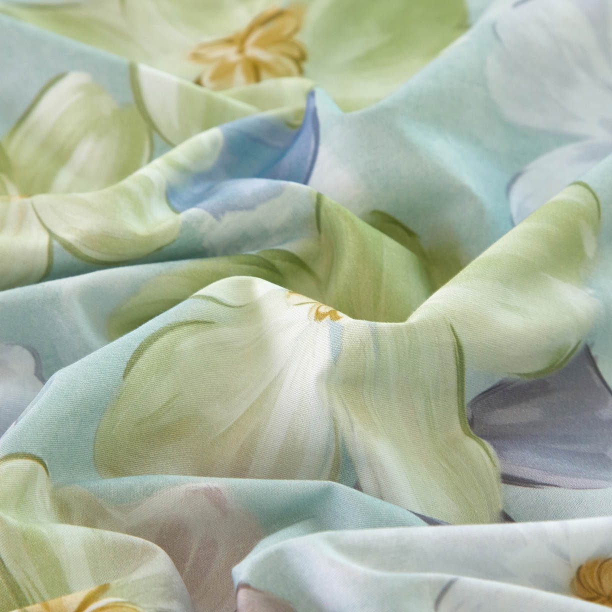 91家纺网 家纺一手货源 找家纺 启航家居 2026新款全棉铂金棉数码印花四件套 田园绿