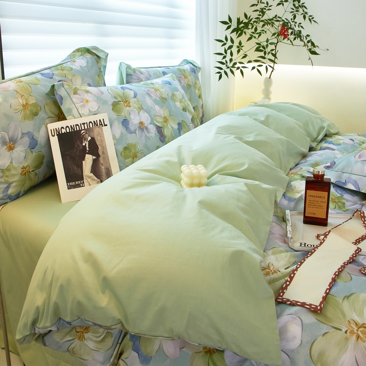 91家纺网 家纺一手货源 找家纺 启航家居 2026新款全棉铂金棉数码印花四件套 田园绿