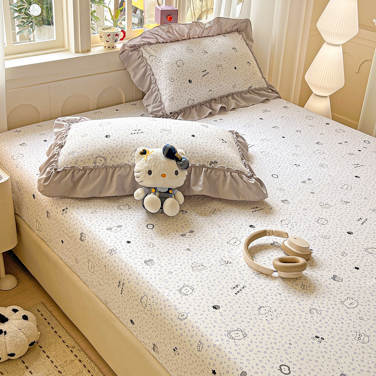 91家纺网 家纺一手货源 找家纺 富米莱（原臻工厂） 2026新款古法水洗仿棉床笠席梦思床罩杀床垫防滑罩床套罩床笠三件套 耳机猫猫