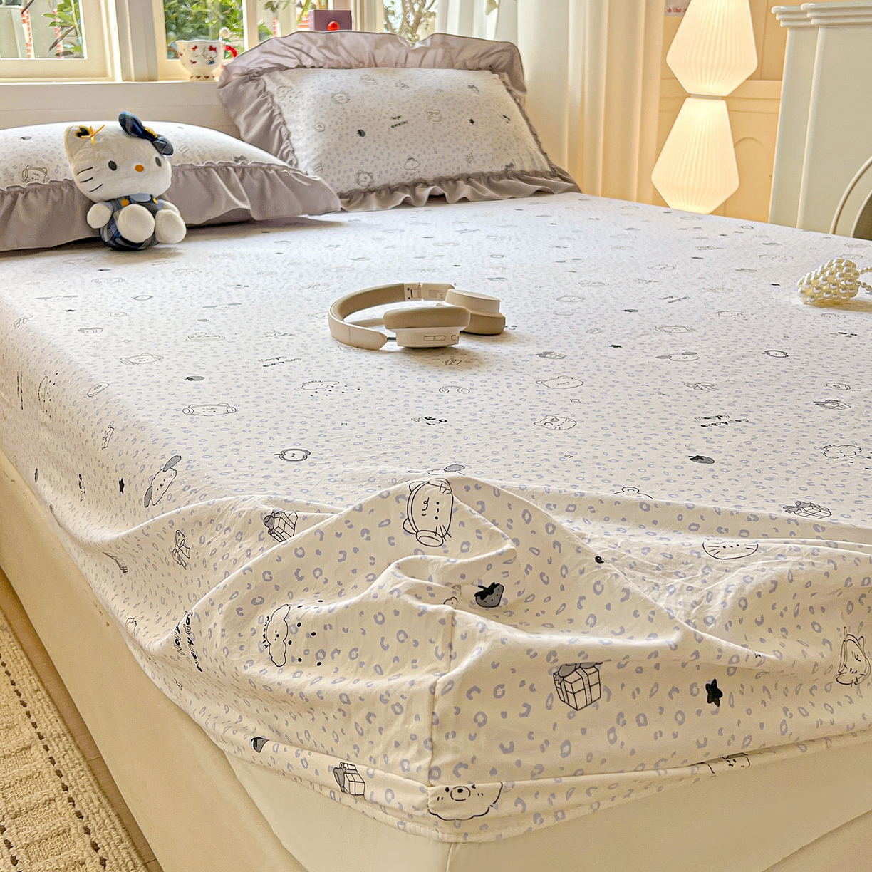 91家纺网 家纺一手货源 找家纺 富米莱（原臻工厂） 2026新款古法水洗仿棉床笠席梦思床罩杀床垫防滑罩床套罩床笠三件套 耳机猫猫