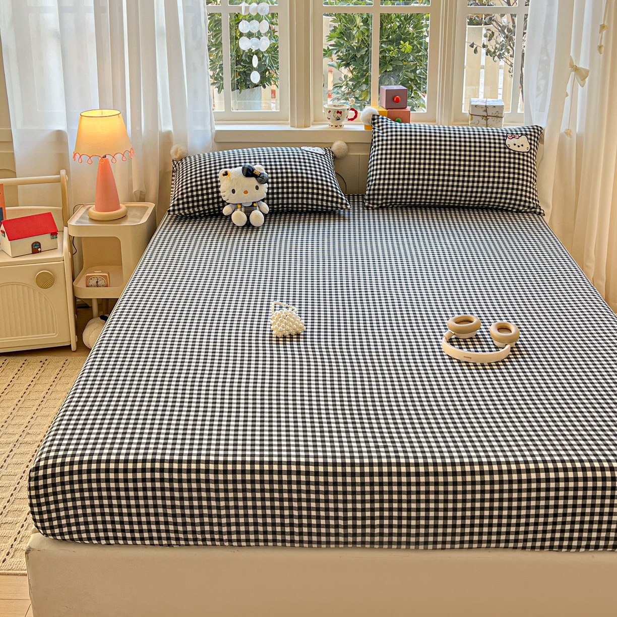 91家纺网 家纺一手货源 找家纺 富米莱（原臻工厂） 2026新款古法水洗仿棉床笠席梦思床罩杀床垫防滑罩床套罩床笠三件套 黑格