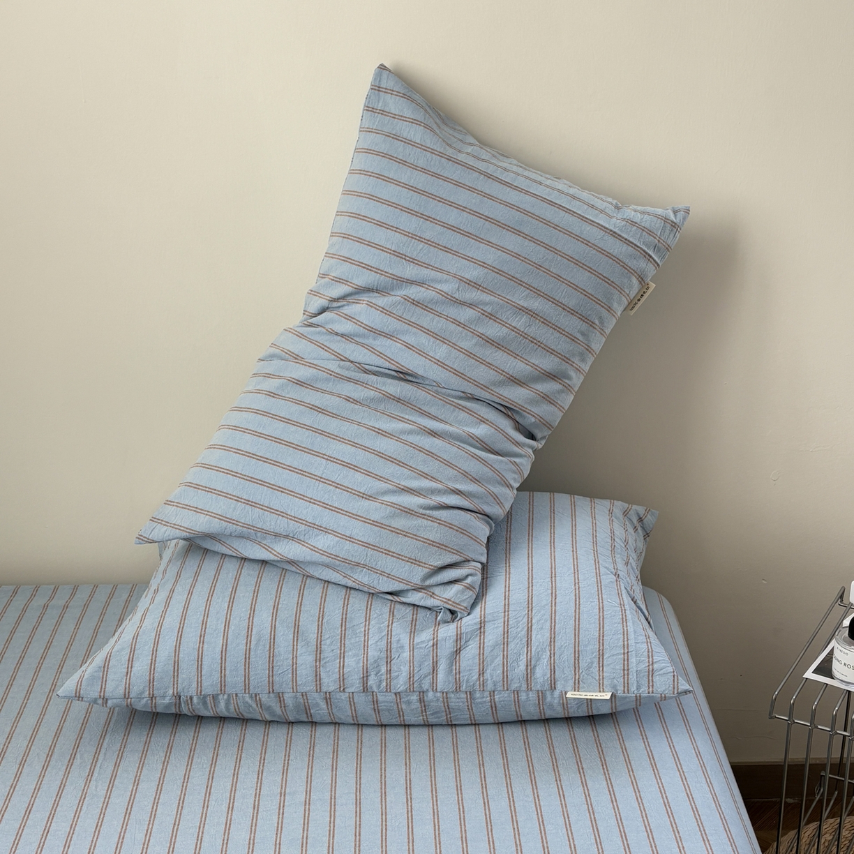 91家纺网 家纺一手货源 找家纺 居眠 2026新款单层色织水洗格子全棉枕套 单层款-摩登蓝卡条