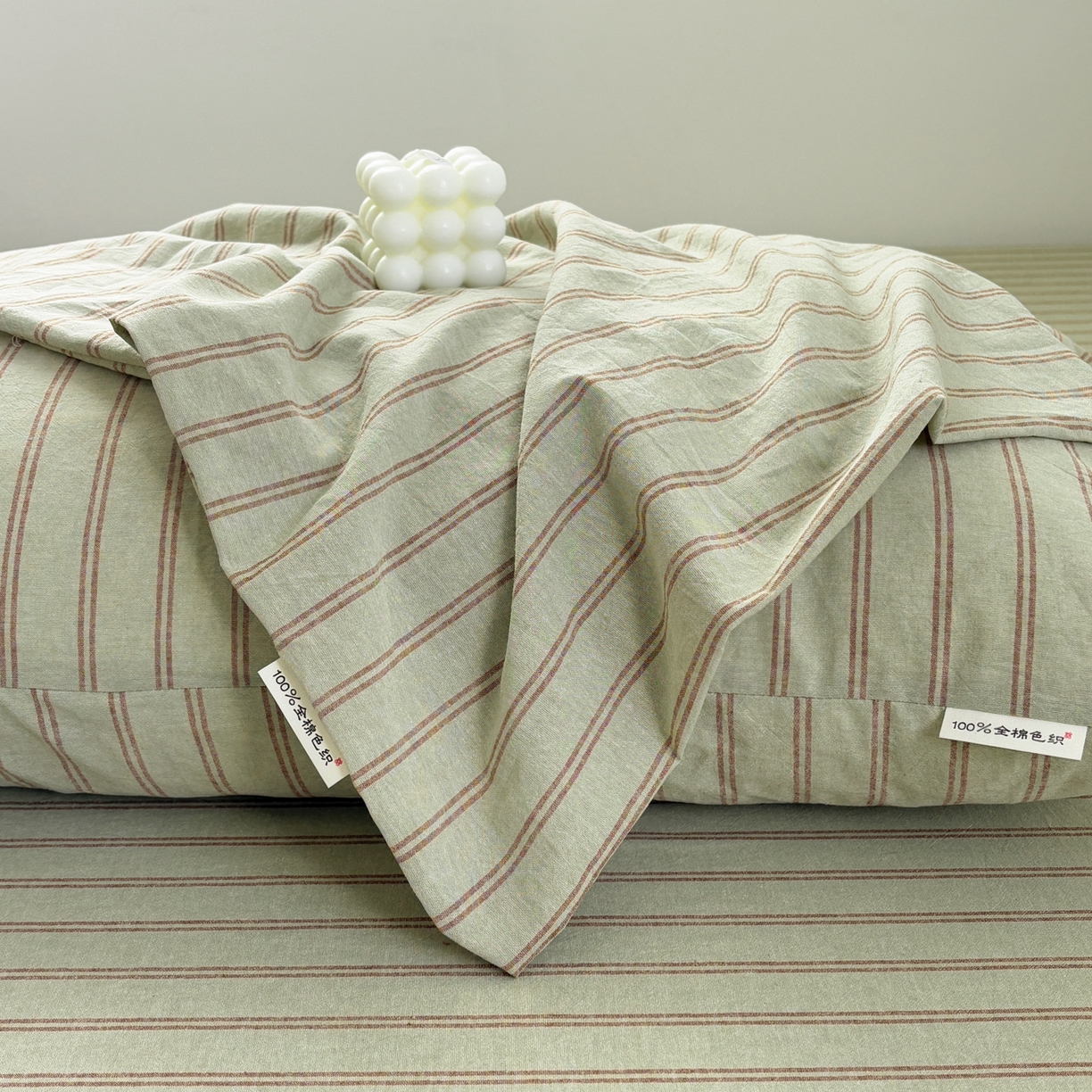 91家纺网 家纺一手货源 找家纺 居眠 2026新款单层色织水洗格子全棉枕套 单层款-摩登绿卡条