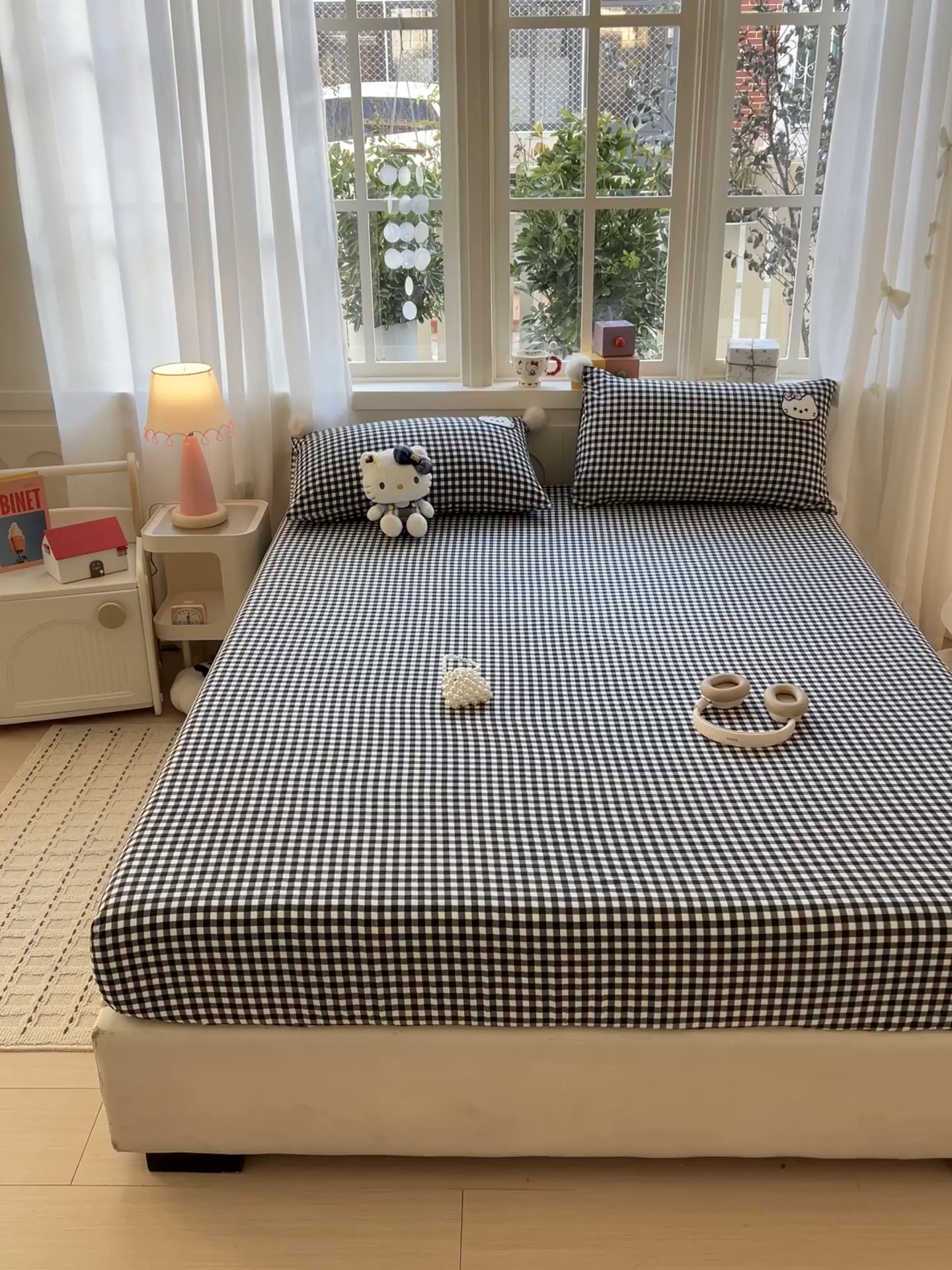 91家纺网 家纺一手货源 找家纺 富米莱（原臻工厂） 2026新款古法水洗仿棉床笠席梦思床罩杀床垫防滑罩床套罩床笠三件套 黑格