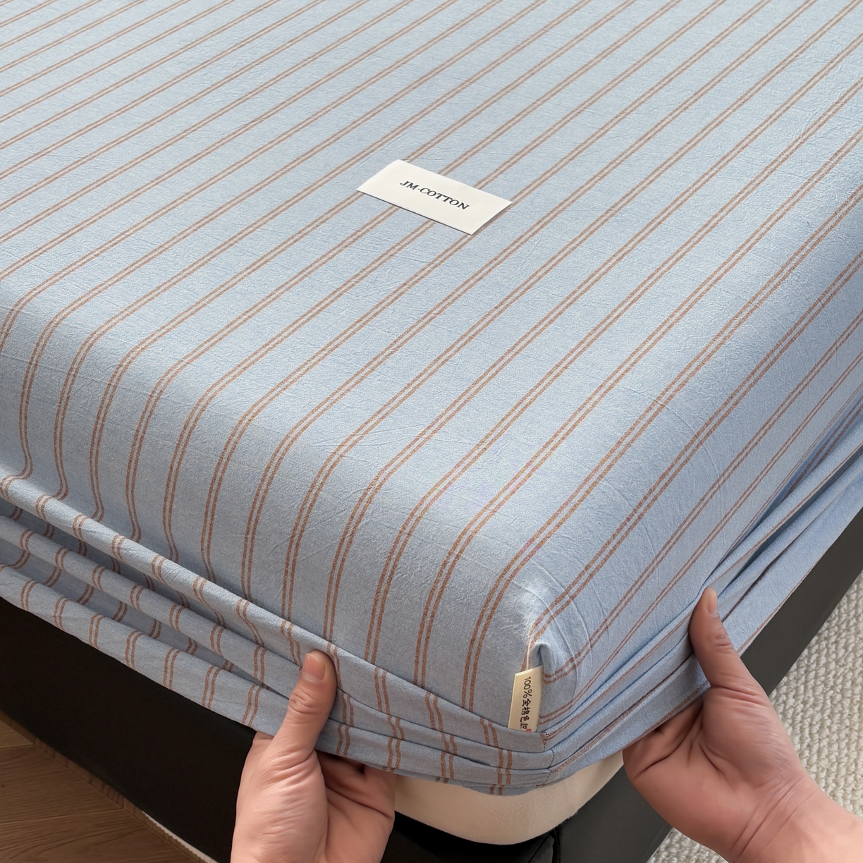 91家纺网 家纺一手货源 找家纺 （总）居眠 2026新款单层色织水洗格子全棉床笠