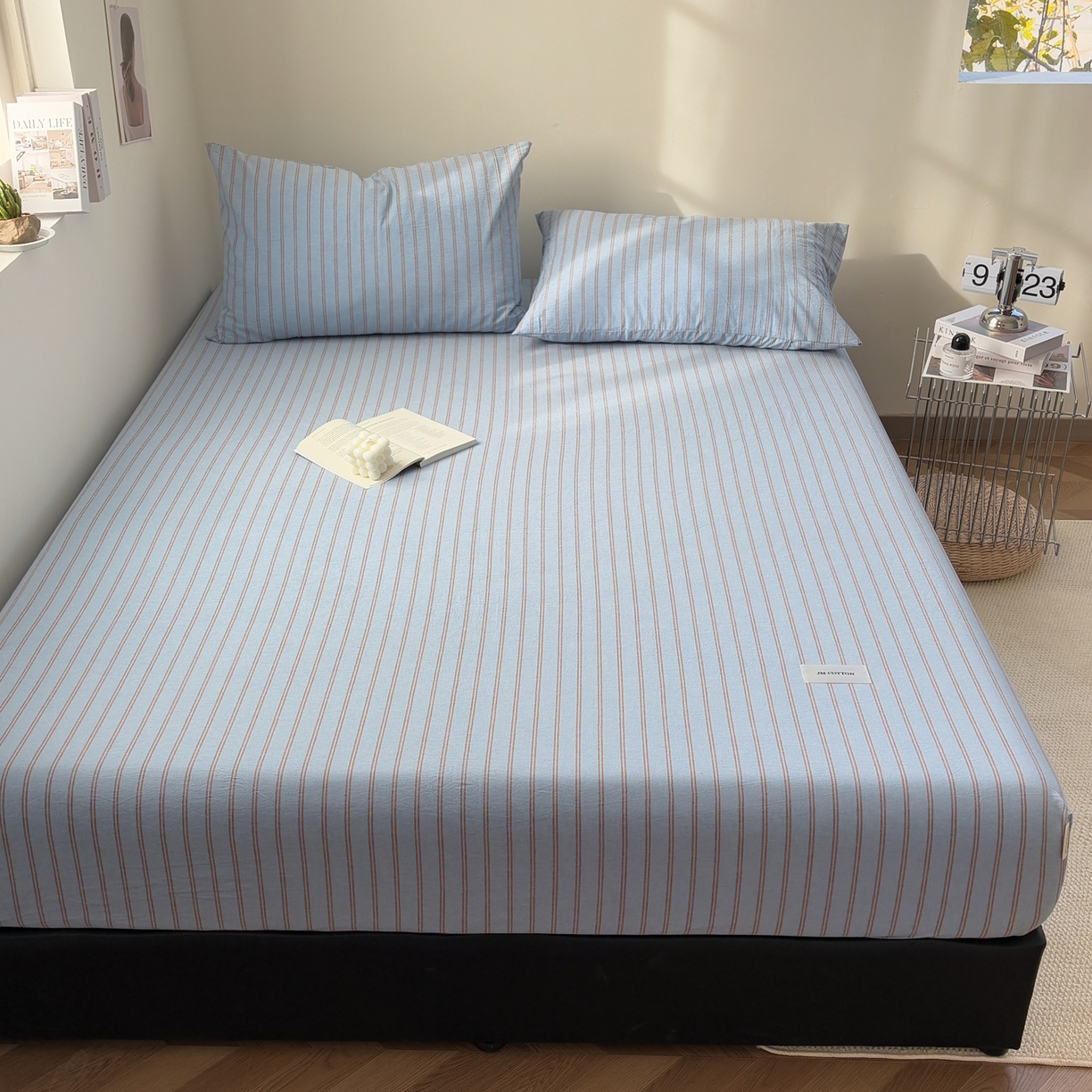 居眠 2026新款单层色织水洗格子全棉床笠 单层款-摩登蓝卡条