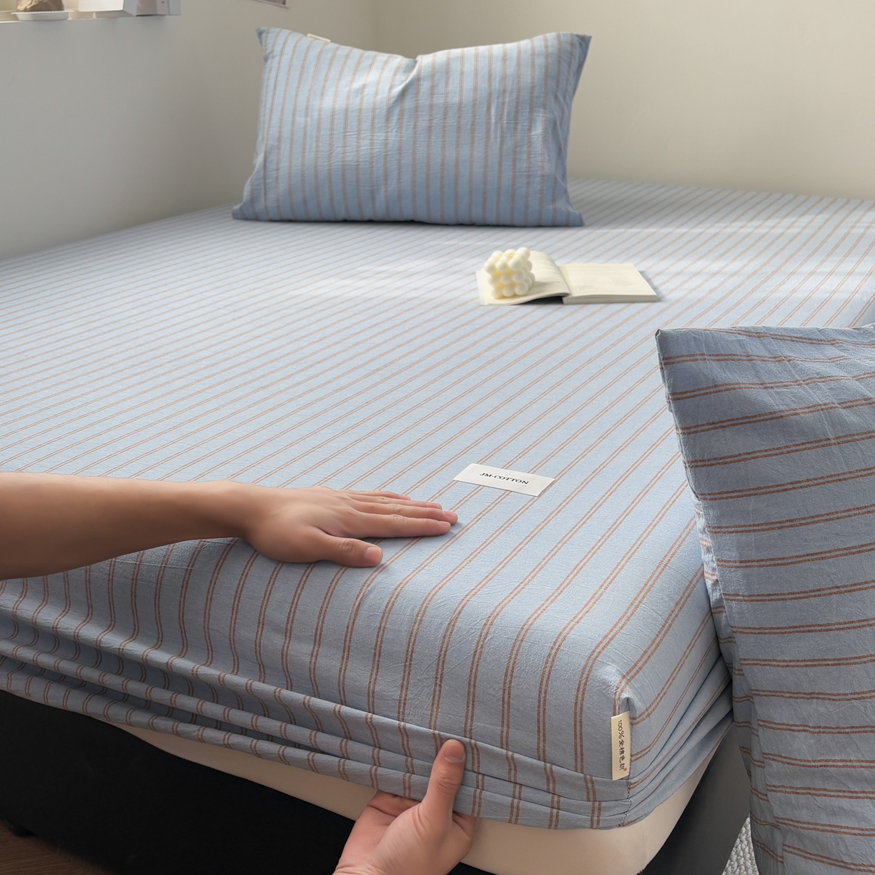 91家纺网 家纺一手货源 找家纺 居眠 2026新款单层色织水洗格子全棉床笠 单层款-摩登蓝卡条